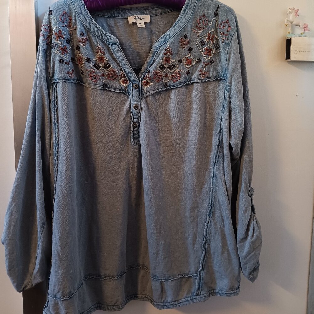 Style & Company Light blue denim blouse